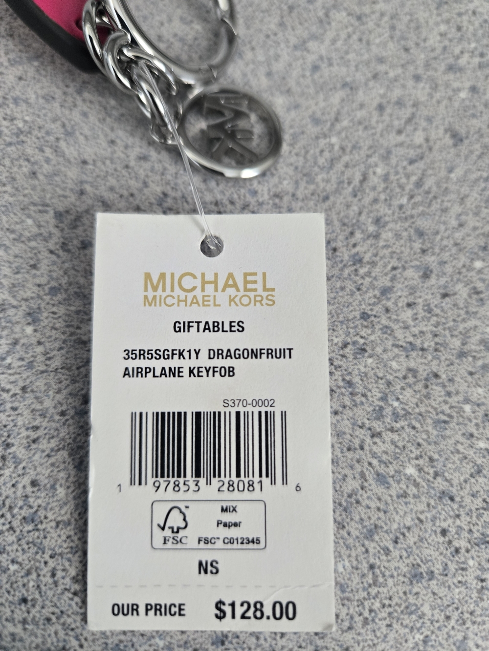MICHAEL Michael Kors Hot Pink Leather Airplane Keychain Keyfob with MK Charm - Picture 4 of 4